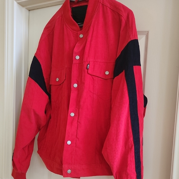 Levi's Red and Black Bomber Jacket with Varsity Style Lined Corduroy - Picture 6 of 11